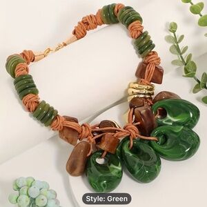 Vintage Green and Brown Beaded Necklace